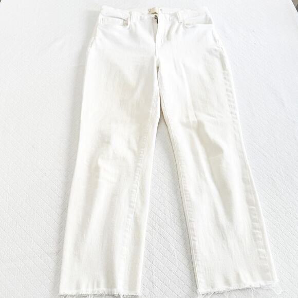 L'Agence Sada Cropped Slim High Rise White Denim Jeans Raw Hem Stretchy Size 30 - Picture 4 of 8